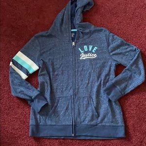 Justice Girls Navy Terry Graphic Zip Sweater